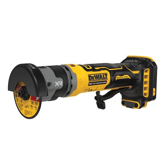 DEWALT cordless grinder, DCG430N-XJ and DCG430N SKUs, yellow-black, photography category.