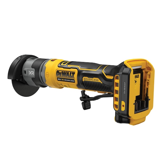 DEWALT cordless tool DCG430N-XJ, DCG430N. Yellow/black, brushless grinder photographed on white background.