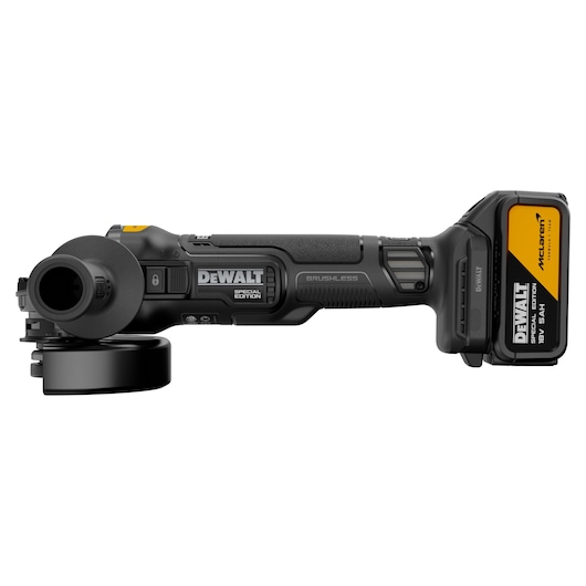 DEWALT cordless tool DCG45MP2T-QW, DCG45MP2T, shown in side profile. Special Edition branding visible.