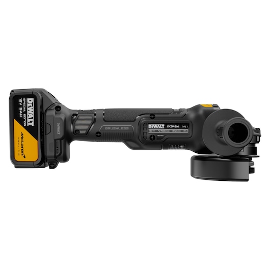 DEWALT DCG45MP2T-QW, DCG45MP2T cordless tool for photography shown from the side.