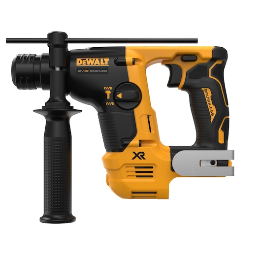 DEWALT rotary hammer. Photography category. SKUs: DCH072NT, DCH072N, DCH072N-XJ. Yellow and black tool.