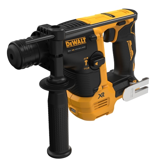 DEWALT rotary hammer, SKUs DCH072NT, DCH072N, DCH072N-XJ. Yellow and black tool for drilling. Photography category.