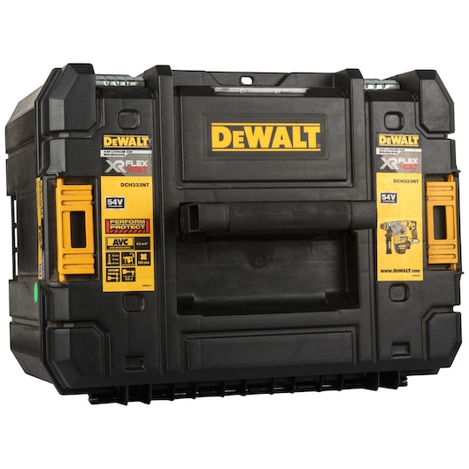 DEWALT DCH333NT XR Flexvolt 54V tool case, black plastic with yellow branding and handle.