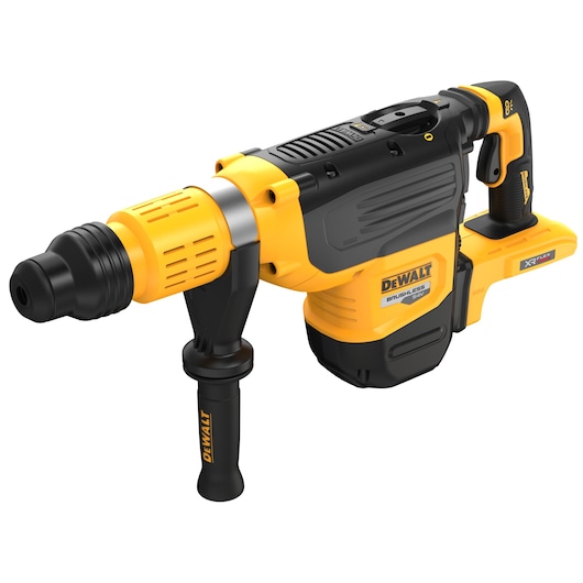 DEWALT cordless rotary hammer drill with side handle, yellow and black design, model DCH775N.
