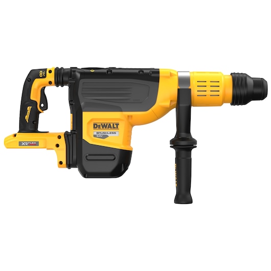 DEWALT DCH775N brushless 54V demolition hammer in yellow and black with side handle.