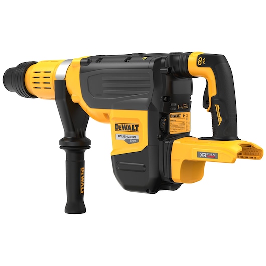 DEWALT 54V cordless brushless demolition hammer with side handle, shown without battery.