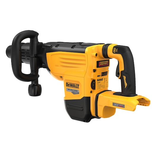 DEWALT yellow cordless hammer drill with handle, brushless motor, and XR FLEXVOLT label.