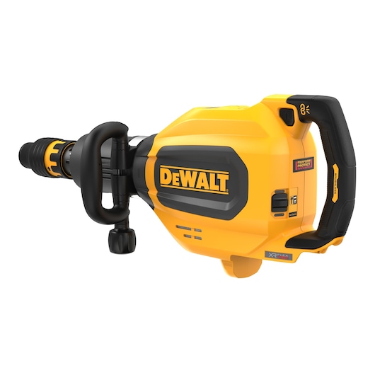 DeWalt yellow demolition hammer with black handle and controls, model DCH911NK, shown on white background.