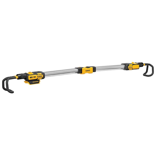 DEWALT DCL045 adjustable tripod work light with yellow and black body and extendable aluminum arms.