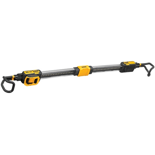 DEWALT DCL045 adjustable LED work light bar with hooks, designed for versatile illumination on job sites.