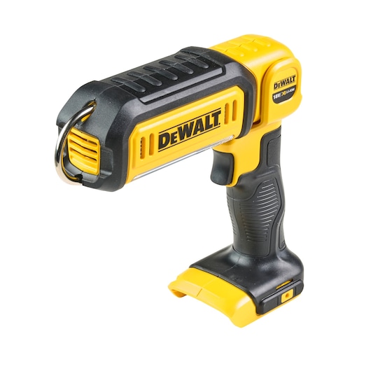 DEWALT DCL050 handheld LED work light with black and yellow design and ergonomic grip.