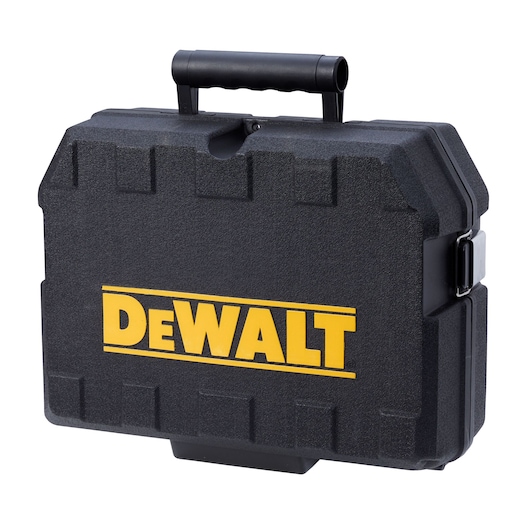 DEWALT hard case for photography, SKUs DCLE34021D1 and DCLE34021D1-QW, black with handle.
