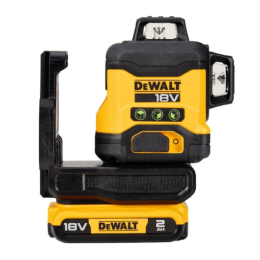 DEWALT 18V laser level tool with 2Ah battery, compact design, suitable for precise leveling tasks.