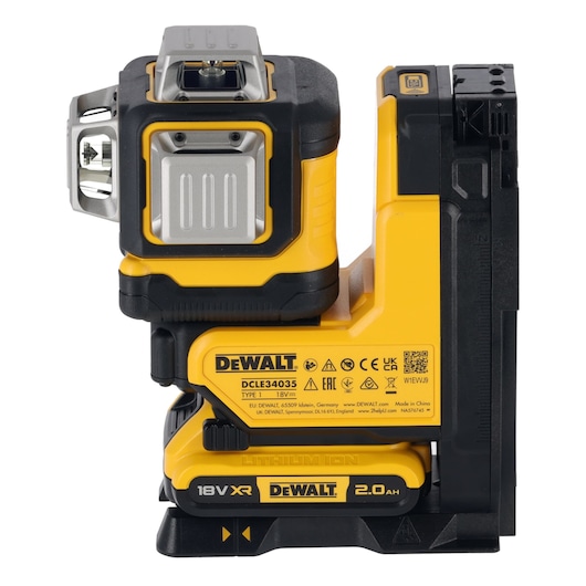 DEWALT DCLE34035D1 18V XR yellow and black battery-powered laser level for professional use.