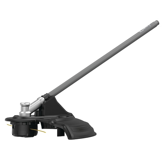 A DEWALT string trimmer attachment with a gray shaft and black cutting head, designed for lawn and garden maintenance.