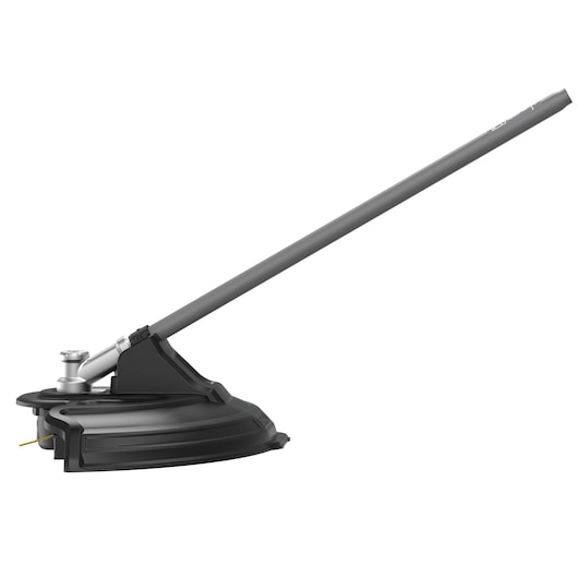 A DEWALT string trimmer attachment with a black protective guard and a long gray shaft. The attachment is shown isolated on a white background.