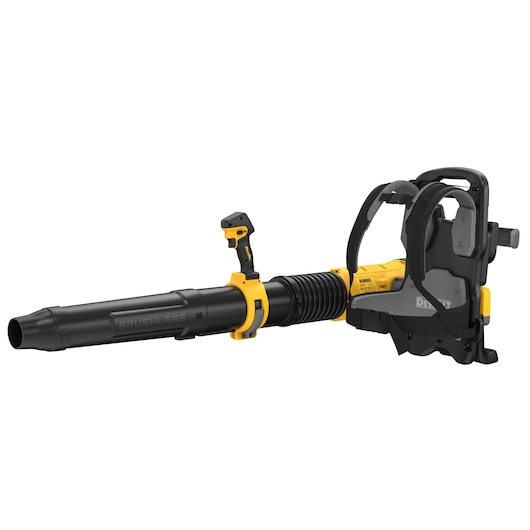DEWALT blower, SKUs DCMBBL800N-XJ, DCMBBL800N. Photography category. Black and yellow backpack tool.