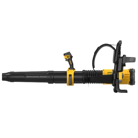 DEWALT blower DCMBBL800N-XJ, DCMBBL800N, brushless, yellow and black, shown side view.