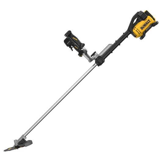 DEWALT brush cutter DCMBC723N-XJ, DCMBC723N for Photography. Long shaft, cordless, yellow and black tool.