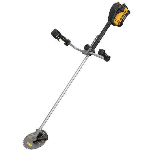 DEWALT brush cutter DCMBC723N-XJ, DCMBC723N. Long shaft, bicycle handle, yellow-black design.