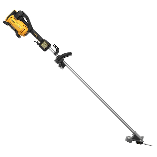 DEWALT trimmer DCMBC812N-XJ, DCMBC812N. Yellow and black, long shaft, for garden work.