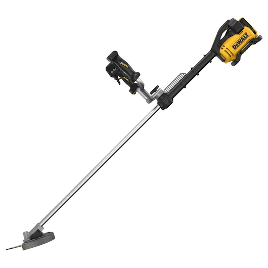 DEWALT cordless trimmer, DCMBC823N, DCMBC823N-XJ. Yellow and black gardening tool shown isolated.