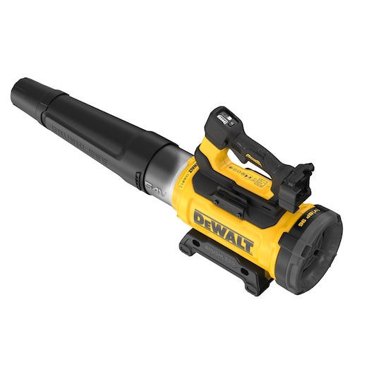 DEWALT cordless blower, yellow and black, brushless motor, lightweight tool for outdoor cleaning.