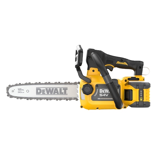 DEWALT chainsaw, model DCMCST632X1-XE, DCMCST632X1, DCMCST632X1-QW, photography category, 12-inch blade.
