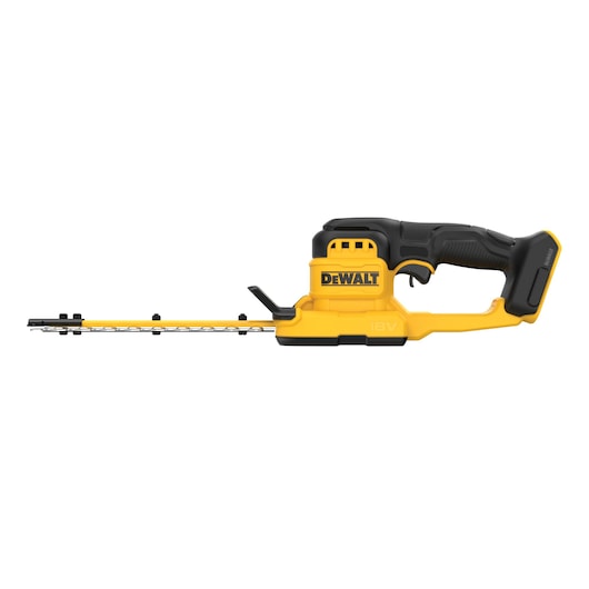 DEWALT hedge trimmer, SKUs DCMHT520N-XJ, DCMHT520N. Yellow and black, 18V, shown against white background.