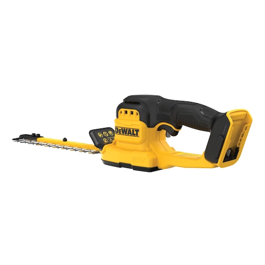 DEWALT hedge trimmer DCMHT520N-XJ, DCMHT520N in yellow and black, shown on white. Photography category.