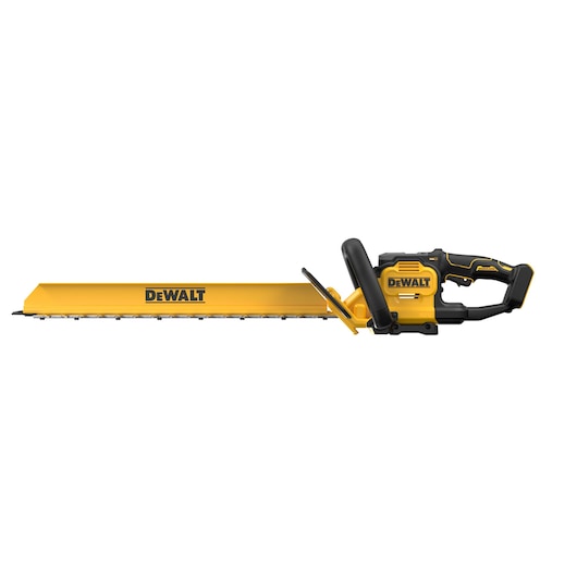 DEWALT cordless hedge trimmer DCMHT567N, DCMHT567N-XJ with long blade, yellow and black design.