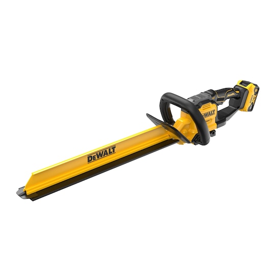 DEWALT hedge trimmer, DCMHT567P1-QW, DCMHT567P1, cordless yellow-black tool shown on white background.