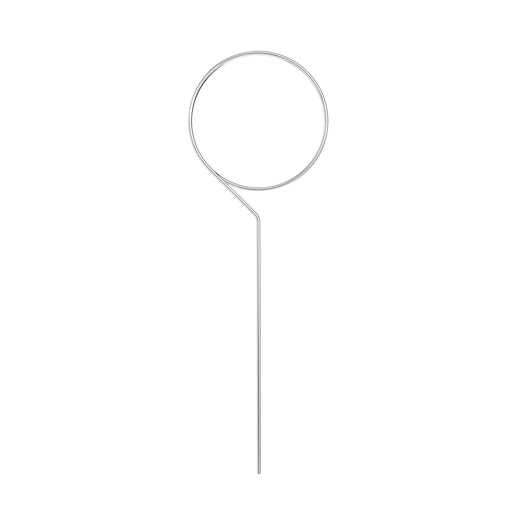 A simple wire tool with a circular loop at the top and a straight handle below, isolated on a white background.
