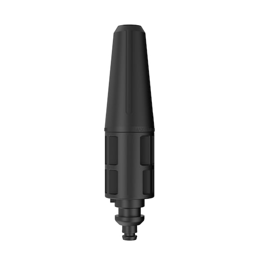 Black DEWALT spray nozzle attachment for DCMPW1600 pressure washer, shown upright on white background.