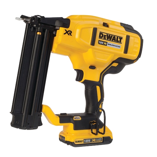 DEWALT DCN680D2 18V brushless cordless nail gun with yellow and black design.