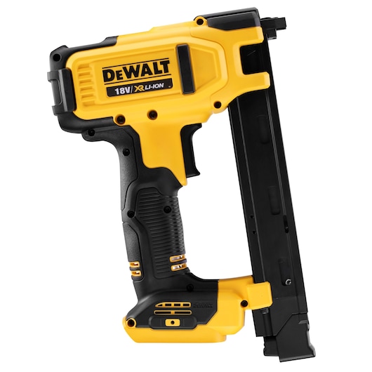 DEWALT 18V XR Li-Ion yellow and black cable stapler power tool, model DCN701N, shown from the side.