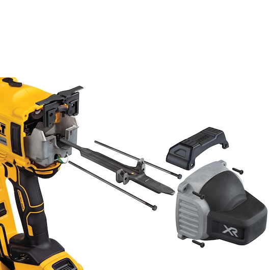 DEWALT DCN890N tool with exposed internal parts and separate black and gray components shown.