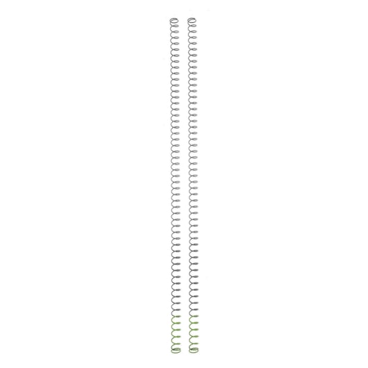 Two long, thin metal springs with coils, shown vertically on a white background.