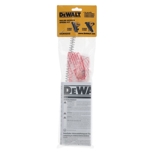 DEWALT nailer service spring kit DCN9202 in a clear package with springs, parts, and instructions.