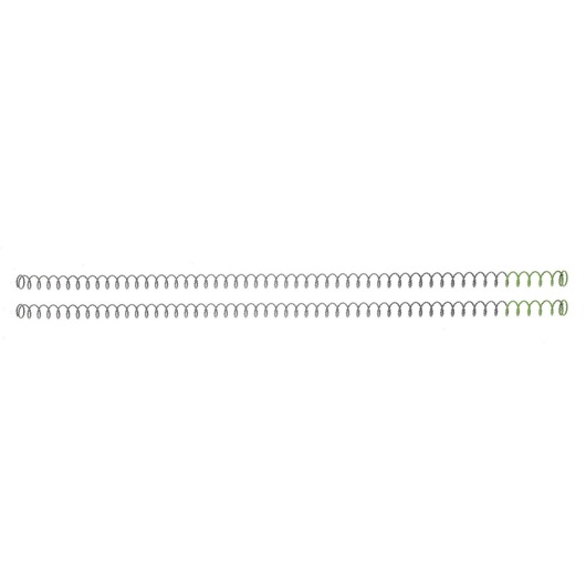 Two metal spiral springs with green ends, shown side by side on a white background.