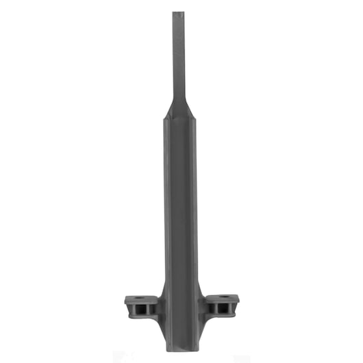 A DEWALT metal chisel accessory with flat blade and mounting holes, shown upright against a white background.