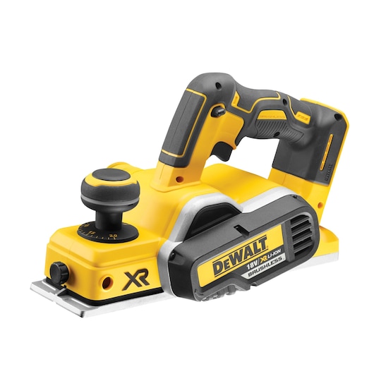 DEWALT DCP580NT cordless planer, yellow and black, with brushless motor and ergonomic handle.