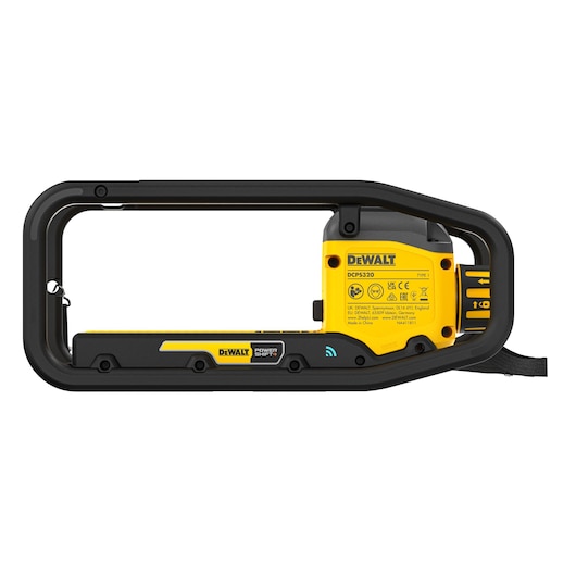 DEWALT DCPS320N photography tool with a black and yellow design and side view of product details.