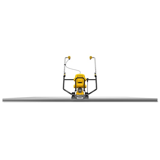 DEWALT yellow pole saw on a flat surface, shown from the front against a white background.