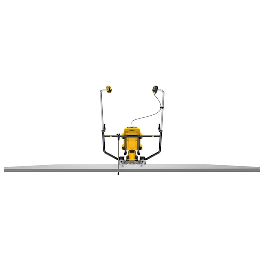 DEWALT DCPS330N power tool mounted on a flat surface, viewed from the front, with safety guards attached.