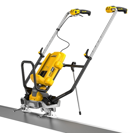 DEWALT DCPS330N photography tool with yellow and black handles on a metal rail, isolated on white background.