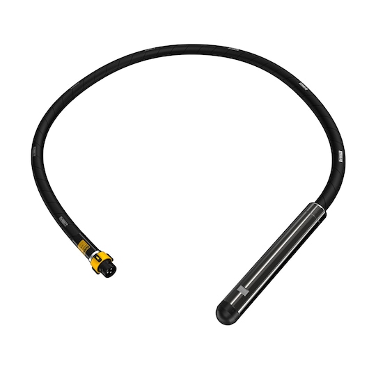 DEWALT flexible shaft tool with a black cable and metallic tip, used for precision tasks in construction or repair.
