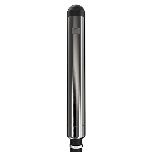A metallic cylindrical photography accessory with a black cap, vertically positioned against a white background.