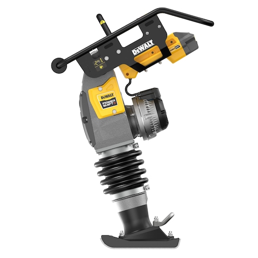 DEWALT DCPS660N cordless rammer tool with handle and battery, shown in side profile on white background.