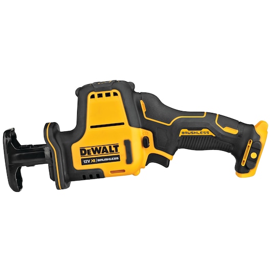 DEWALT cordless reciprocating saw DCS312N, 12V brushless, black and yellow, for cutting tasks.